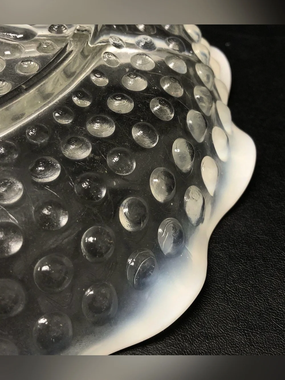 Vtng Anchor Hocking Moonstone Hobnail Opalescent Divided Dish 7 3/4